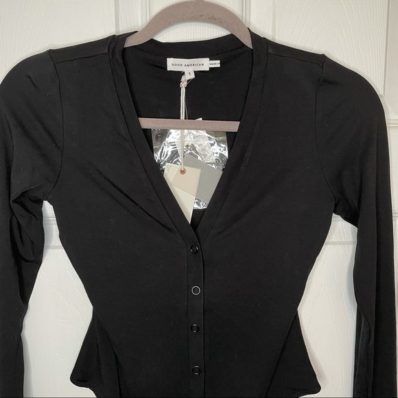 GOOD American NWT Deep V Henley Black Bodysuit 1 - Picture 5 of 10